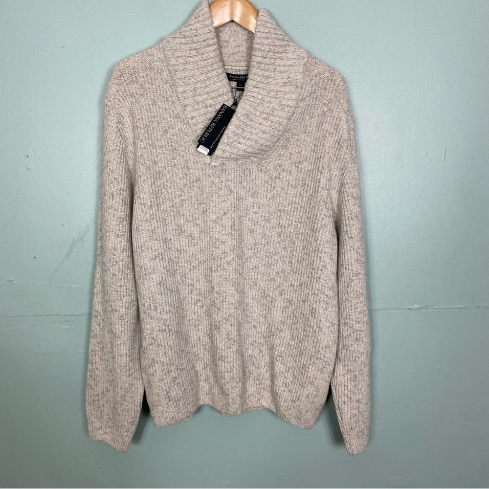 Banana Republic Ribbed Popover Shawl Cream Light Gray Size Large Wool Blend